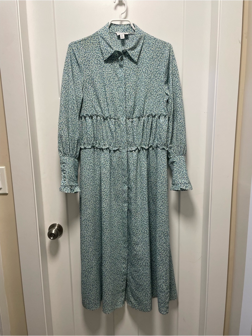 Topshop Women's Collared Floral Midi Dress in Light Teal